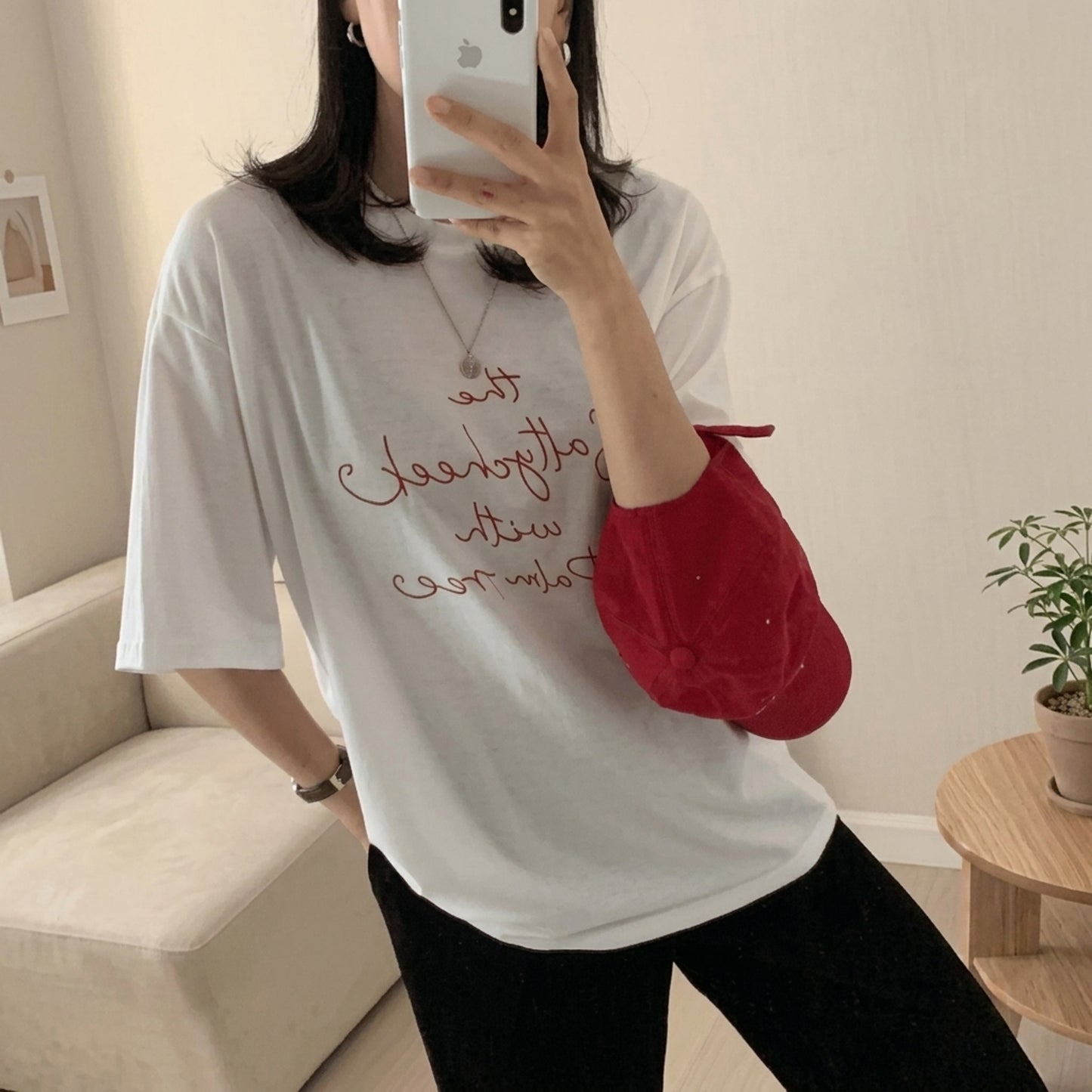 韓国発！バイオウォッシュ加工 プリント半袖Tシャツ 夏新作