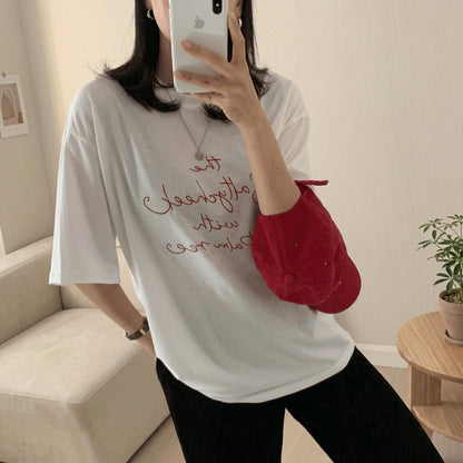 韓国発！バイオウォッシュ加工 プリント半袖Tシャツ 夏新作