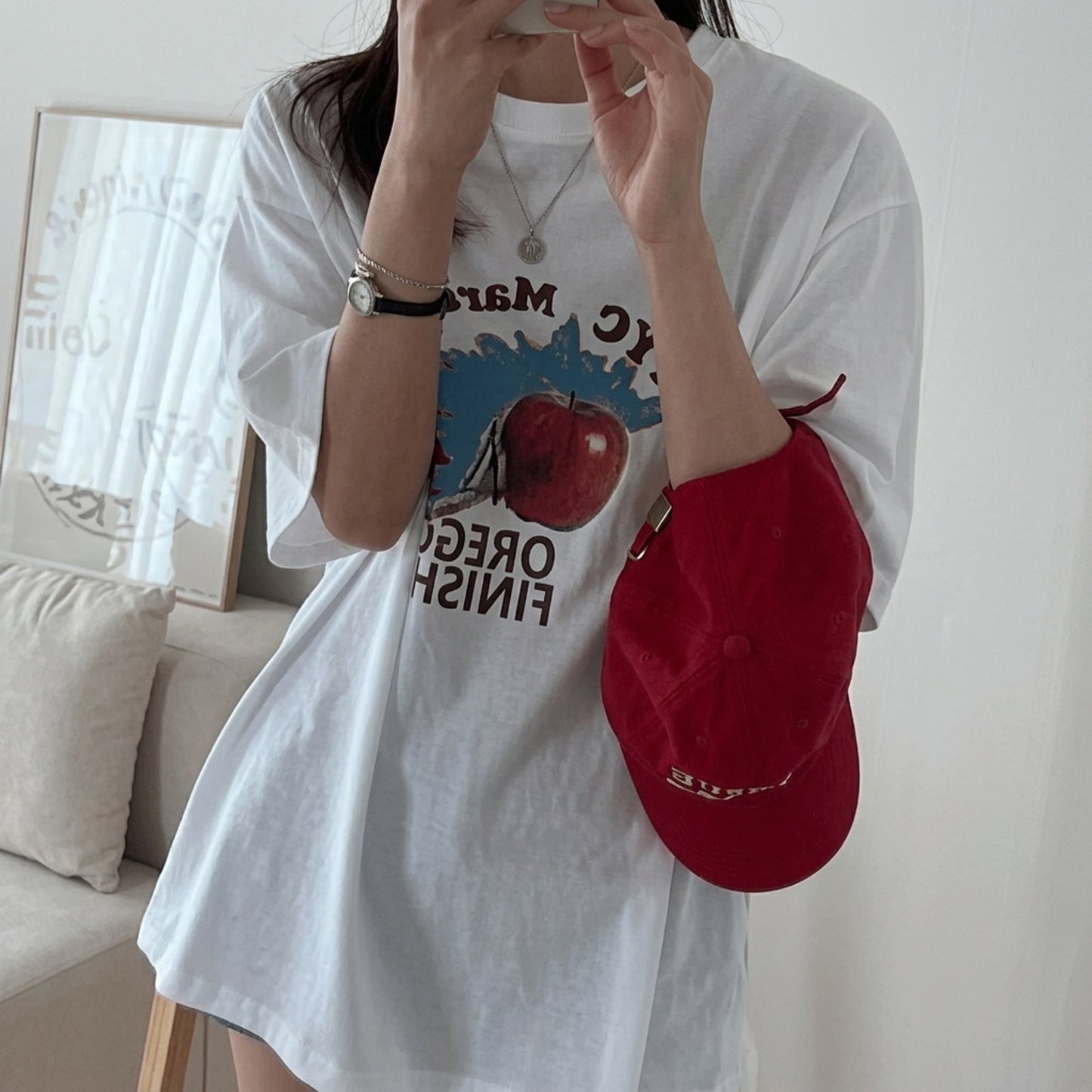 韓国発！バイオウォッシュ加工 プリント半袖Tシャツ 夏新作