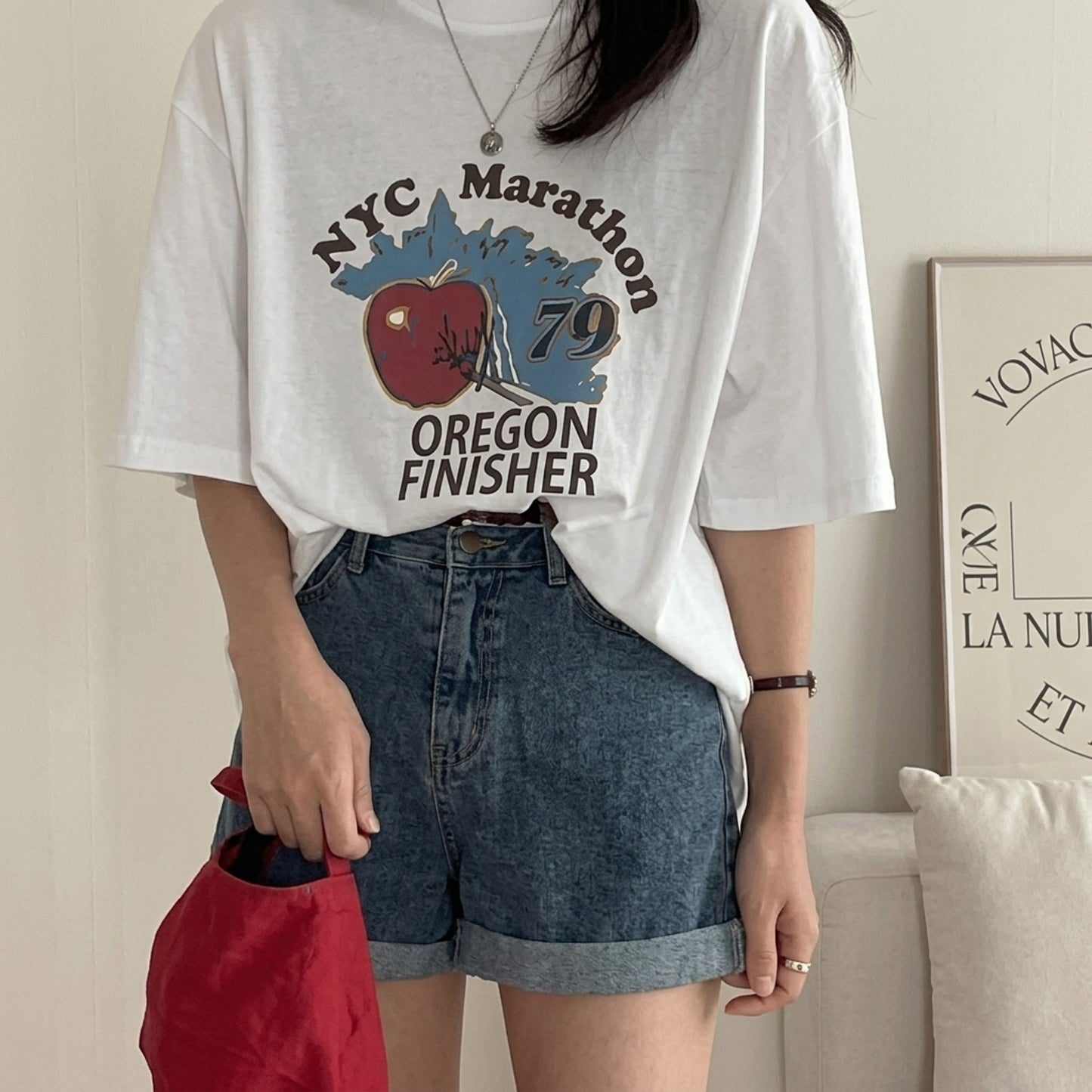 韓国発！バイオウォッシュ加工 プリント半袖Tシャツ 夏新作