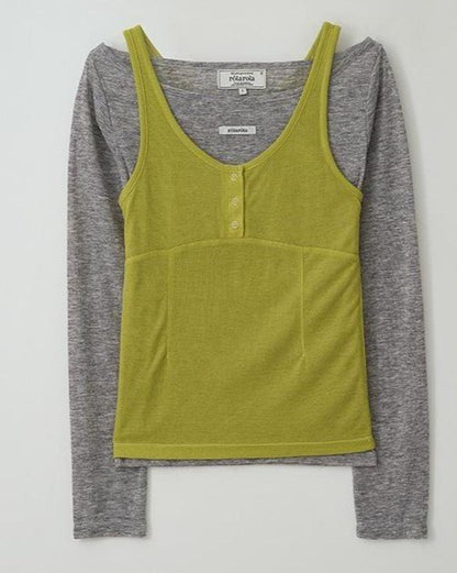 rolarola レイヤードトップスセット グレー×オリーブ
